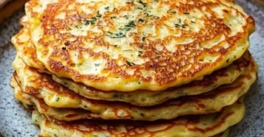 Leckere 3 Minuten Pfannkuchen mit Knoblauch auf einem Teller.