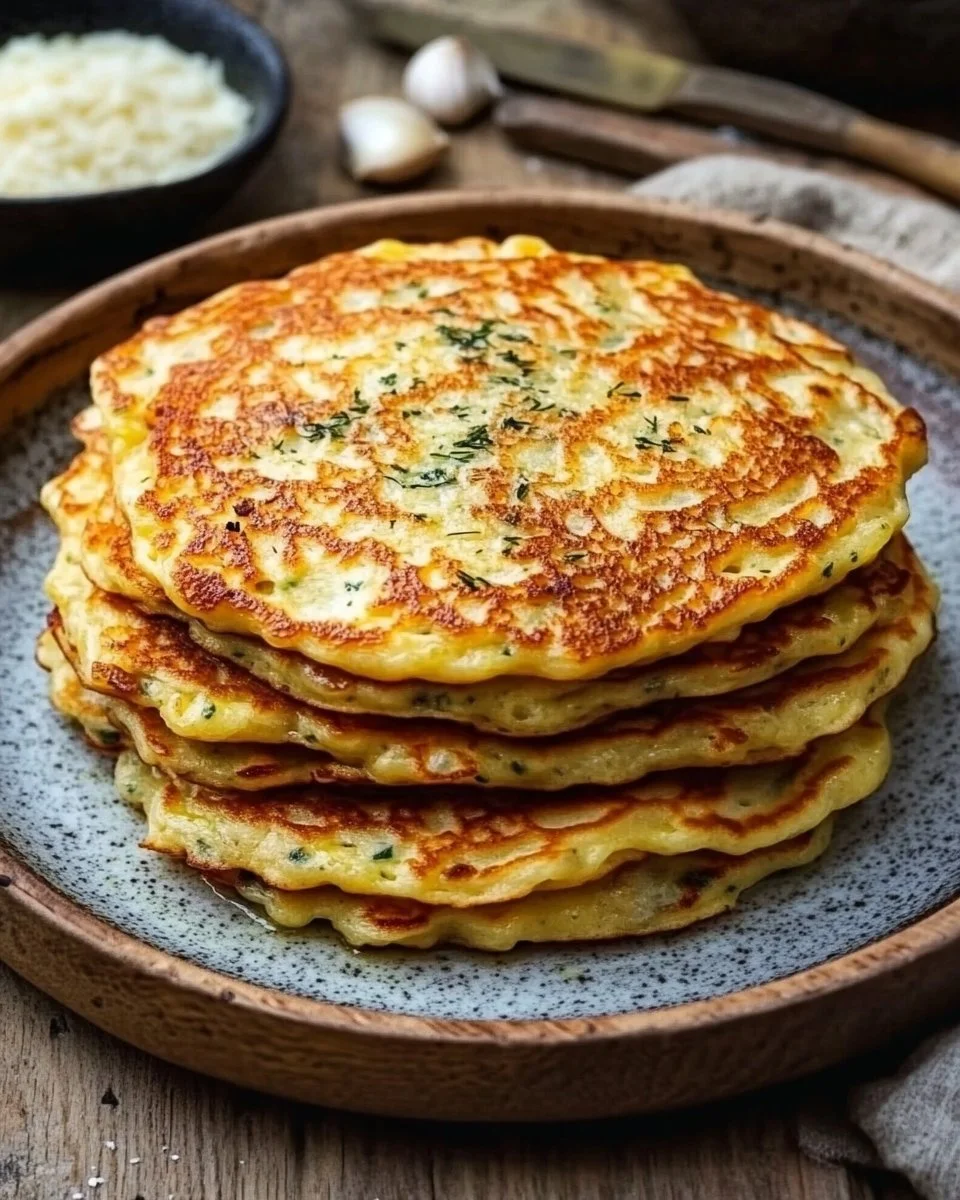 Leckere 3 Minuten Pfannkuchen mit Knoblauch auf einem Teller.