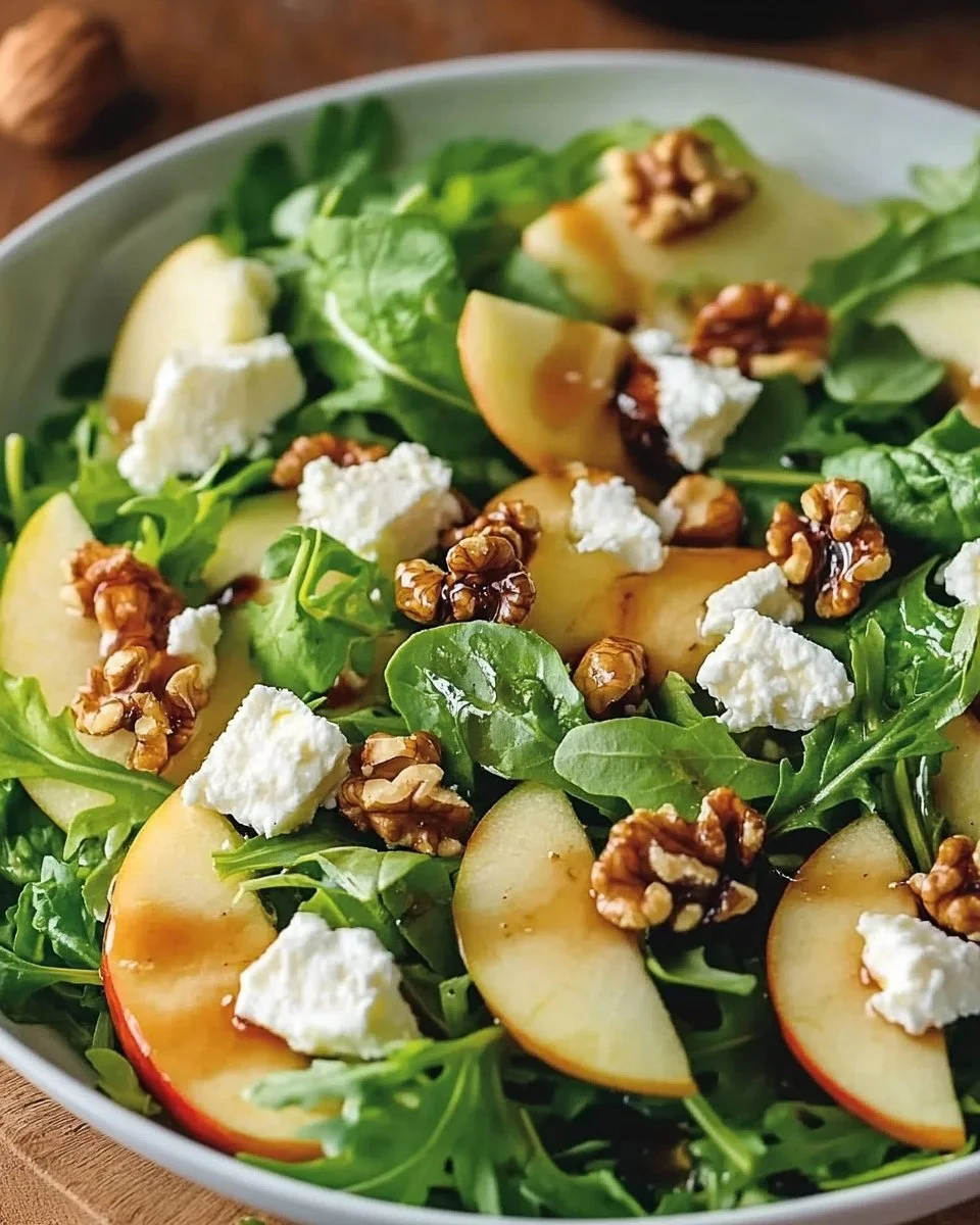 Apfel-Walnuss-Salat mit frischen Äpfeln und gerösteten Walnüssen auf einem Teller