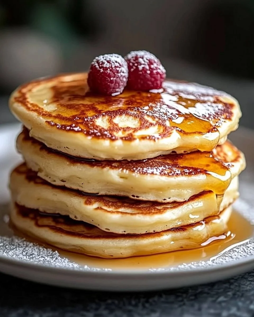 Leckere Quark Pfannkuchen ohne Mehl auf einem Teller angerichtet.