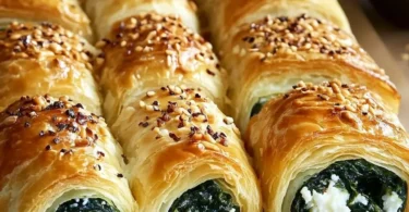 Leckere Spinat-Fetarollen auf einem Teller serviert.