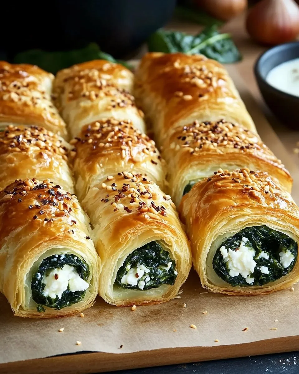 Leckere Spinat-Fetarollen auf einem Teller serviert.